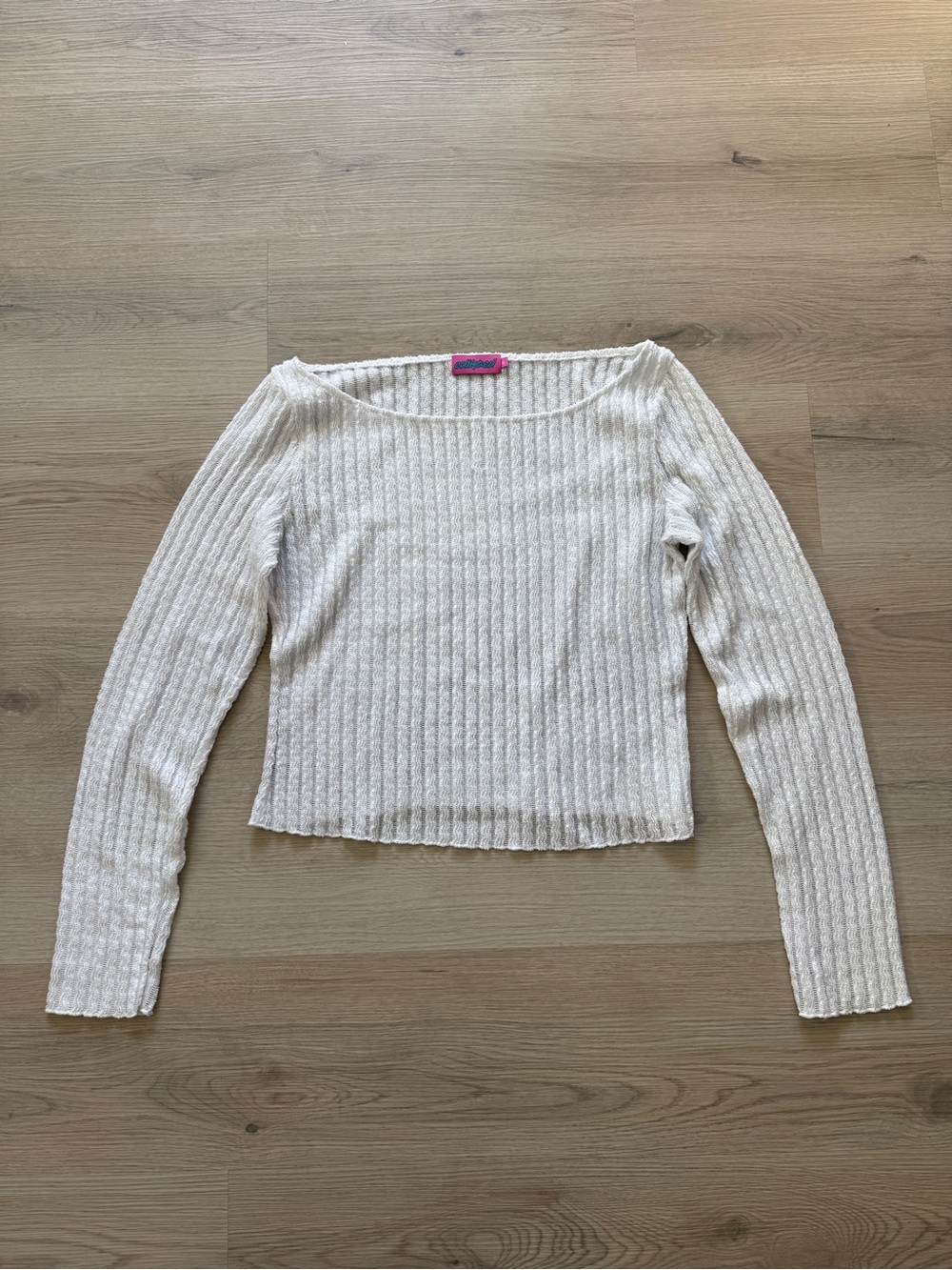 Edikted White Textured Sheer Boat Neck Long Sleeve Top Women’s XL